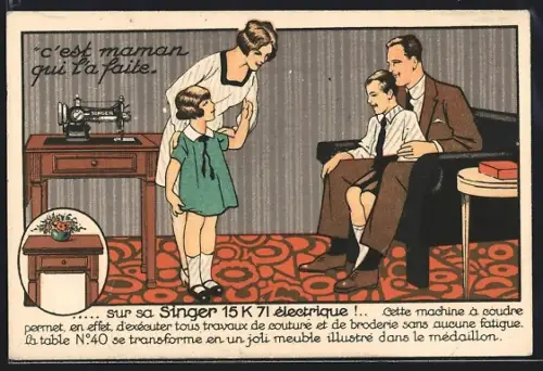 AK Cie Singer, 7 rue Monge, Paris, Singer 15 K 71 électrique, C`est maman qui l`a faite, Nähmaschine
