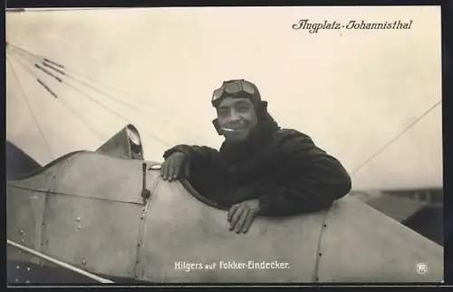 AK Hilgers auf Fokker-Eindecker-Flugzeug, Flugplatz Johannisthal