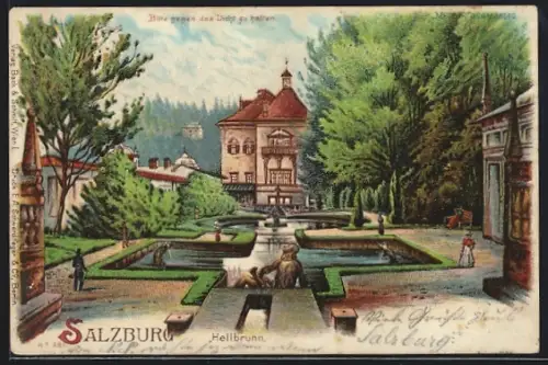 Lithographie Salzburg, Hellbrunn, Halt gegen das Licht