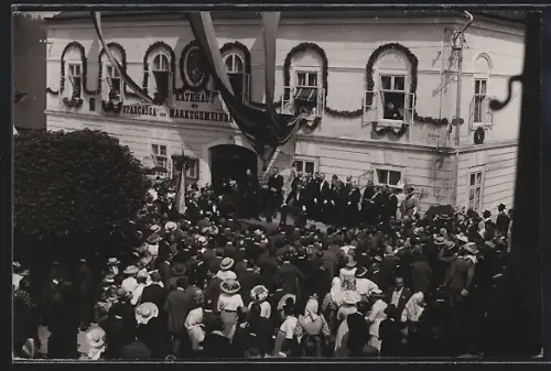 Foto-AK Scheibbs /NÖ, Festakt am Rathaus um 1910