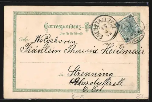 Lithographie Neuhofen a. d. Krems, Oberer Marktplatz, Irrenanstalt Gschwendt, Pfarrkirche