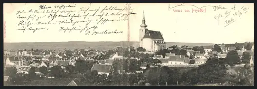 Klapp-AK Poysdorf, Ortspanorama mit Kirche