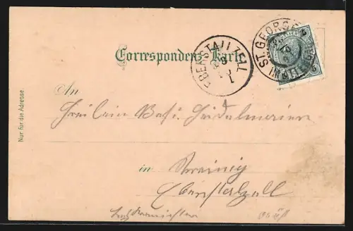 Lithographie St. Georgen, Marktplatz, Gesamtansicht