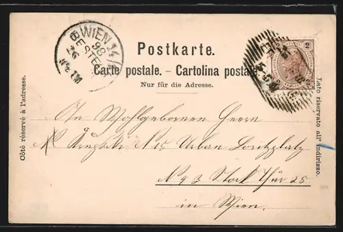 Lithographie Eferding /Ob. Oesterr., Ruine Schauenburg, Partie im Ort