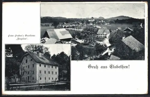 AK Hopfgarten-Elsbethen, Peter Prader`s Gasthaus Ziegelau, Ortspartie