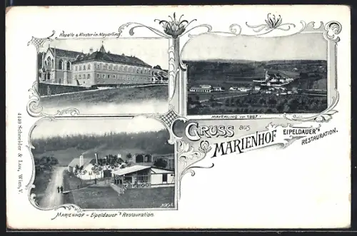 AK Mayerling, Eipeldauer`s Restauration Marienhof, Kapelle und Kloster in Mayerling