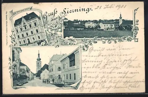 AK Sierning, Kaiser Franz-Josef-Schule, Fotografisches Atelier von F. M. Holl