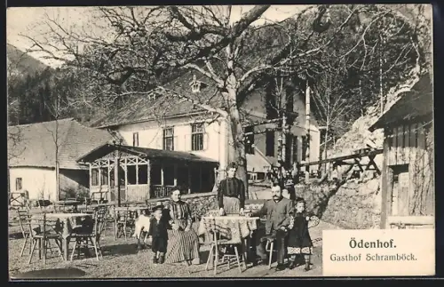 AK Ödenhof, Gasthof Schramböck mit Garten