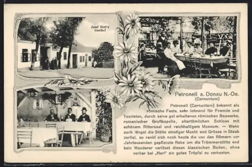 AK Petronell a. Donau, Josef Herl`s Gasthof, Innen- und Aussenansicht
