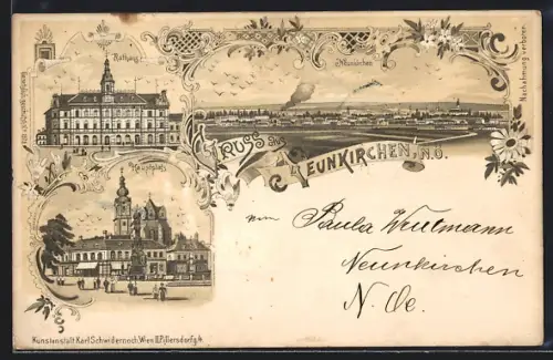 AK Neunkirchen /N. Ö., Rathaus, Hauptplatz, Ortspanorama