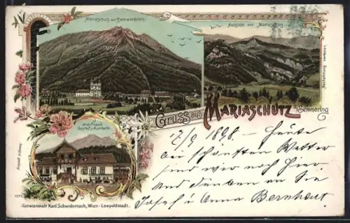 Lithographie Maria Schutz am Semmering, Andr. Prasch Gasthof zum Auerhahn
