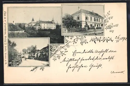 AK Mühlbach, Handelsh. Schredl, Strassenkreuzung im Ort