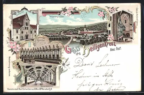 Lithographie Heiligenkreuz, Totalansicht, Stiftskirche, Kanzel