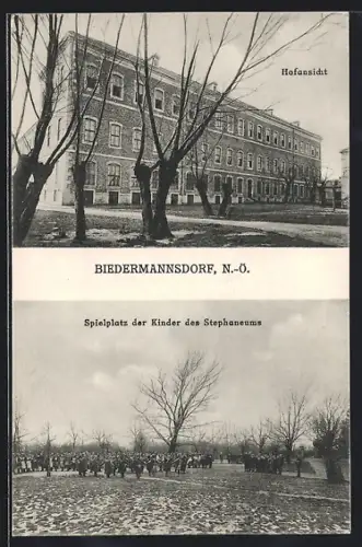 AK Biedermannsdorf /N.-Ö., Hofansicht, Spielplatz der Kinder des Stephaneums