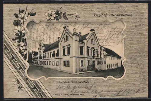 AK Ansfelden, Landesackerbauschule an einer Strassenecke