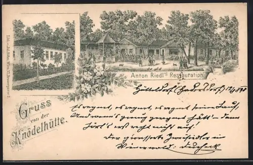 Lithographie Wien, Restaurant Knödelhütte von Anton Riedl