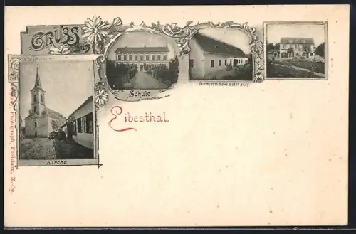 AK Eibesthal, Gemeinde Gasthaus, Schule, Kirche