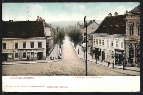 AK Oberhollabrunn, Hauptplatz und Bahnstrasse