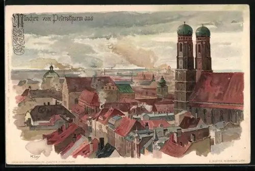 AK München, Blick vom Petersthurm auf München