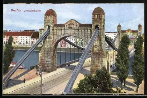 AK Breslau, Blick auf die Freiheitsbrücke