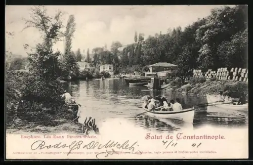 AK Constantinople, Bosphore, Les eaux douces d`Asie, Ruderboot