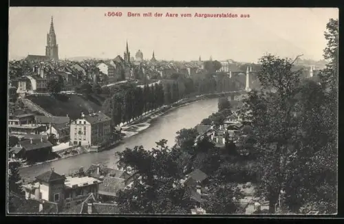 AK Bern, Ortsansicht und Aare vom Aargauerstalden aus