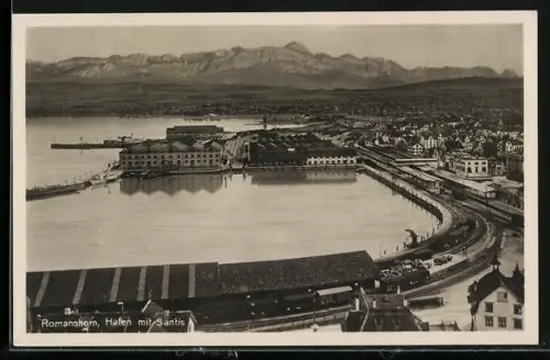 AK Romanshorn, Hafenansicht mit Säntis