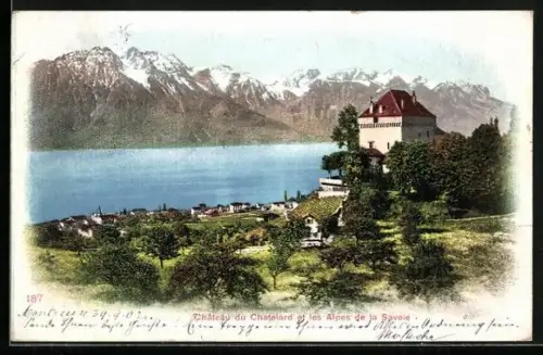 AK Montreux / VD, Chateau du Chatelard et les Alpes de la Savoie