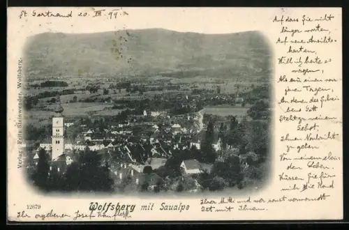 AK Wolfsberg, Ortsansicht aus der Vogelschau mit Blick auf den Saualpe