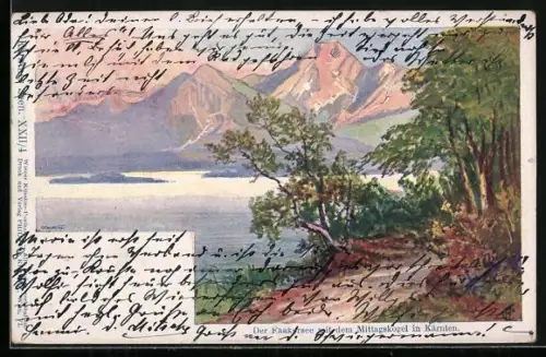 Künstler-AK Philipp + Kramer Nr. XXII /4: Faakersee, Blick über den See mit Mittagskogel