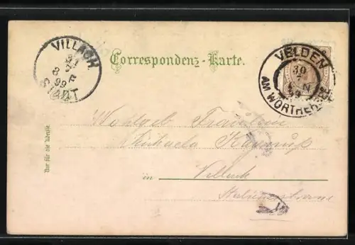 AK Velden, Uferpartie mit Segelboot und Schlosseingang