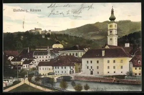 AK Wolfsberg, Ortspartie mit Schloss und Kirche