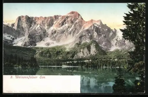 AK Tarvis, Weissenfelser-See, Seeblick mit Mangart-Gruppe