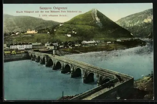 AK Visegrad, Flusspartie mit Drinabrücke