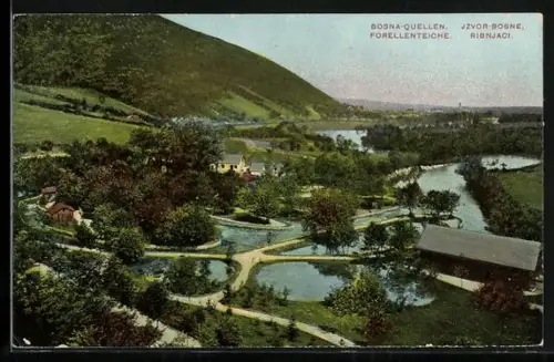 AK Ilidza, Bosna-Quellen und Forellenteiche aus der Vogelschau