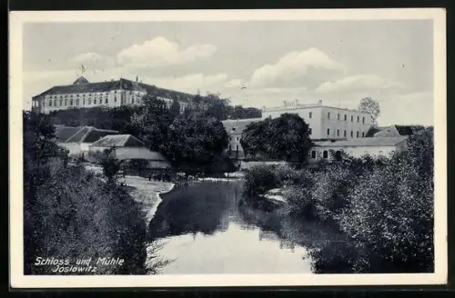 AK Joslowitz in Mähren, Blick auf das Schloss und die Mühle