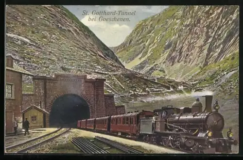 AK Goeschenen, St. Gotthard-Tunnel u. schweizer Eisenbahn