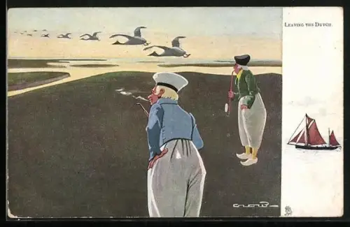 Künstler-AK Raphael Tuck & Sons Nr. 763: Leaving the Dutch, Holländer und fliegende Gänse