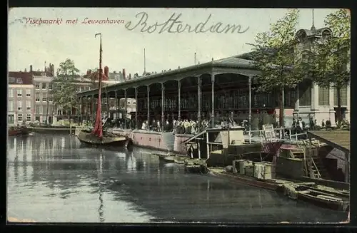 AK Rotterdam, Vischmarkt met Leuvenhaven, Segelboot