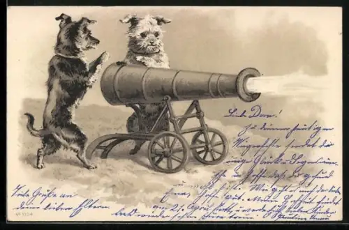 AK Terrier an einem Wasserwerfer