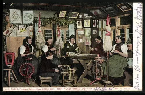 AK Der Flachsbau, Spinnstube, Familie in schwarzwälder Tracht