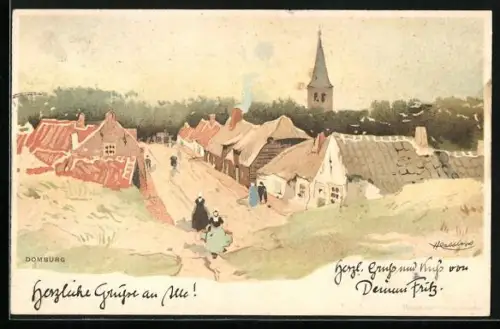 Künstler-AK Henri Cassiers: Ortsansicht von Domburg