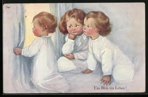 Künstler-AK M.Munk Nr. 862: Ein Blick in`s Leben!, ängstliche Kinder