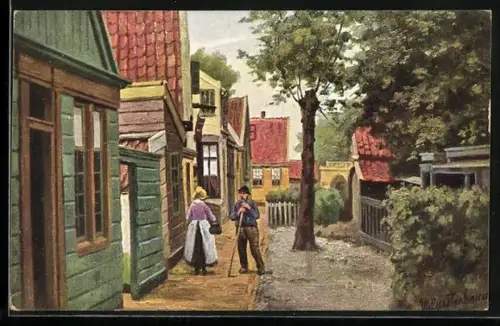 Künstler-AK Johan Georg Gerstenhauer: Dorfstrasse mit Bauern