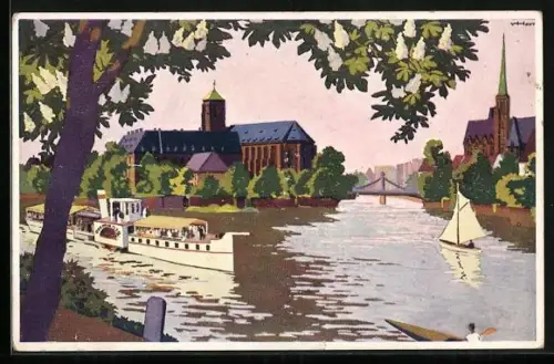 Künstler-AK Breslau, Partie an der Sandinsel