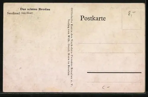Künstler-AK Breslau, Partie an der Sandinsel