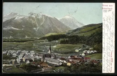 AK Kötschach, Gesamtansicht aus der Vogelschau