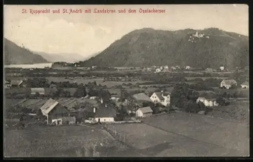 AK St. Rupprecht, Ortsansicht mit St. Andrä, Landskron und Ossiachersee