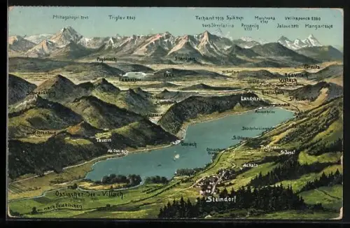 AK Villach, Gesamtansicht aus der Vogelschau mit Umgebung