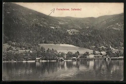AK Sattendorf /Ossiachersee, Ortsansicht aus der Vogelschau